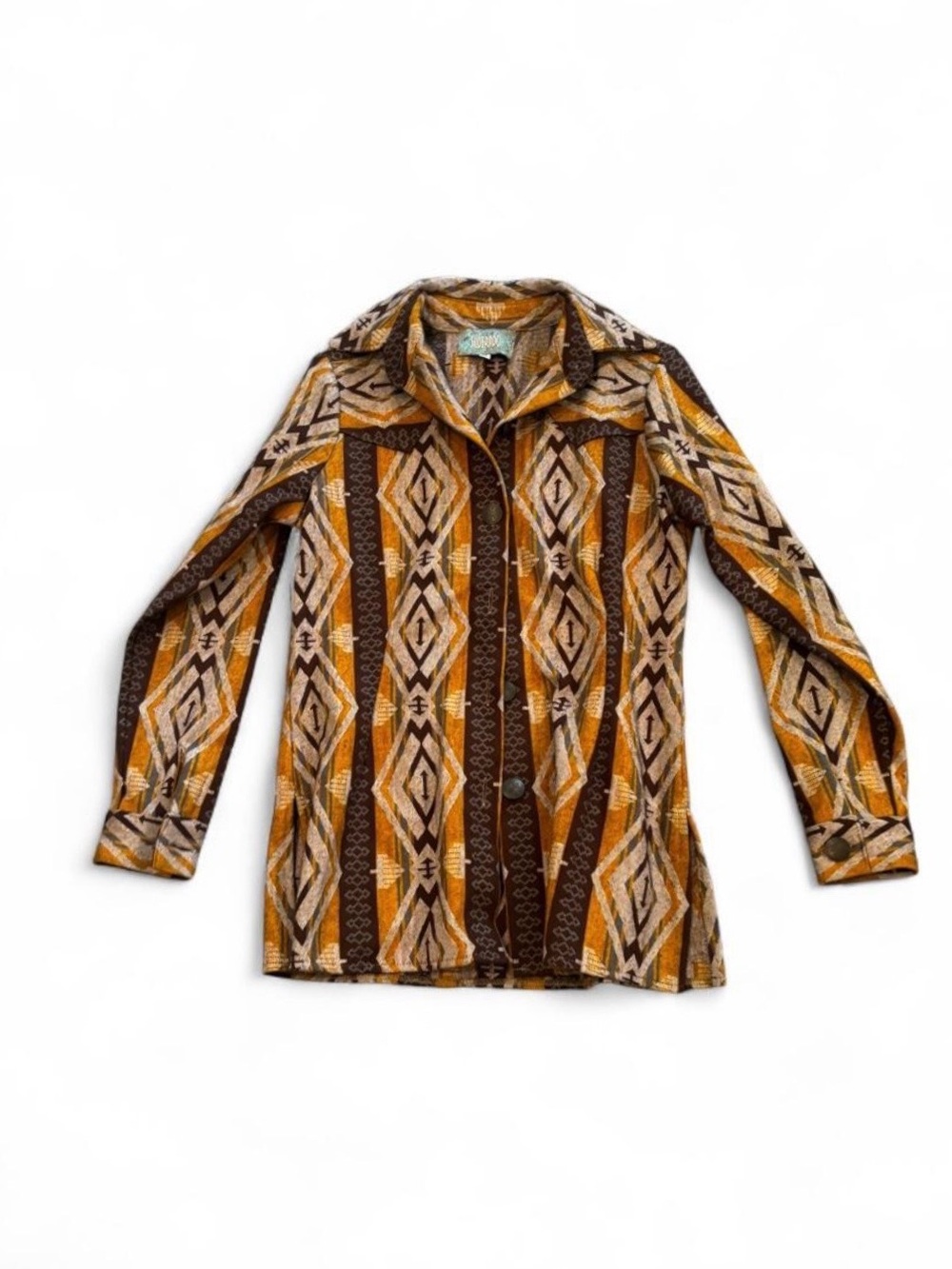 Silverado Vintage southwestern Aztec tapestry button-up jacket/shirt XS brown